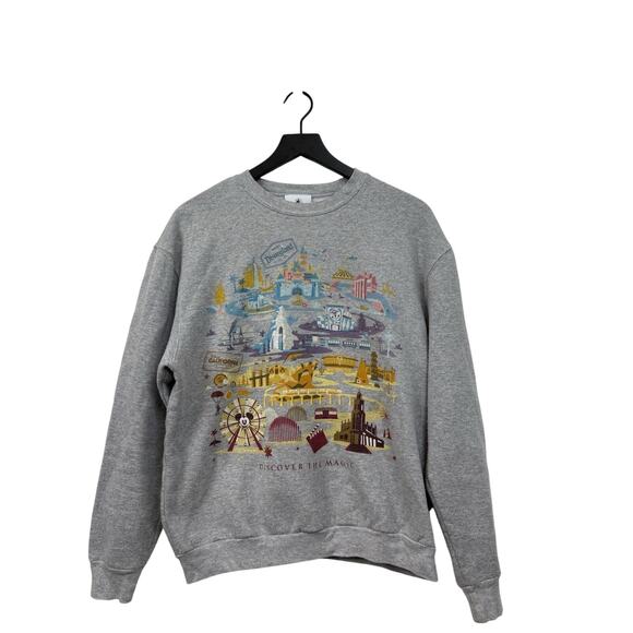 Disney Gray Cropped Printed Theme Park Crew Neck Sweater - Medium #171 - Picture 1 of 13